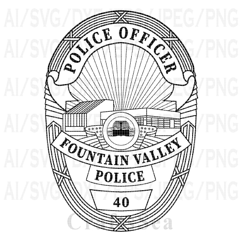 Fountain Valley Police Officer Badge SVG Vector for CNC, Laser Engraving, Cricut & Silhouette | DXF PNG AI Digital Download
